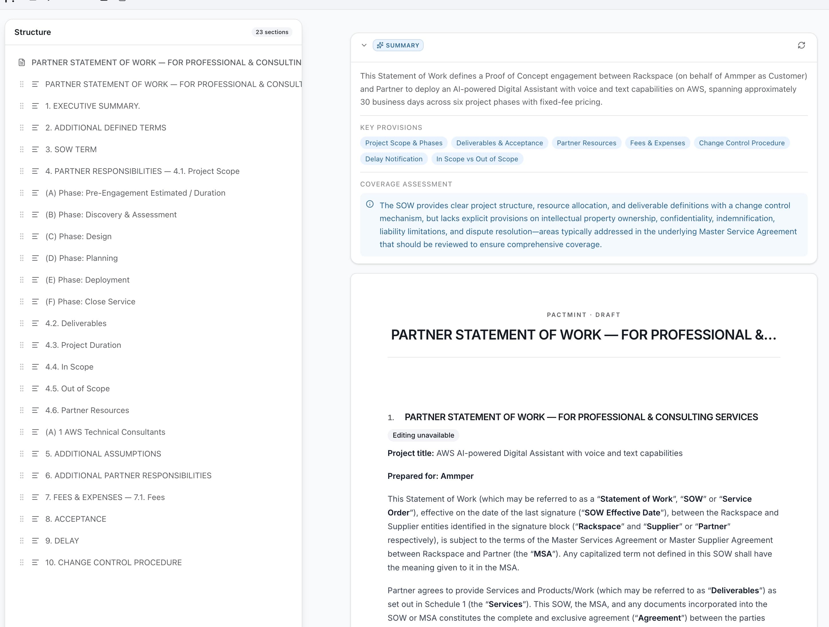 Pactmint editor screenshot showing a Statement of Work.